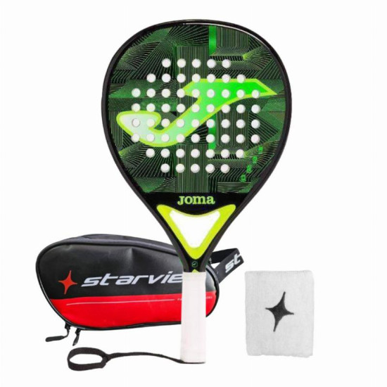 Pack Pala Joma Open Negro Verde Fluor con Neceser y Munequera