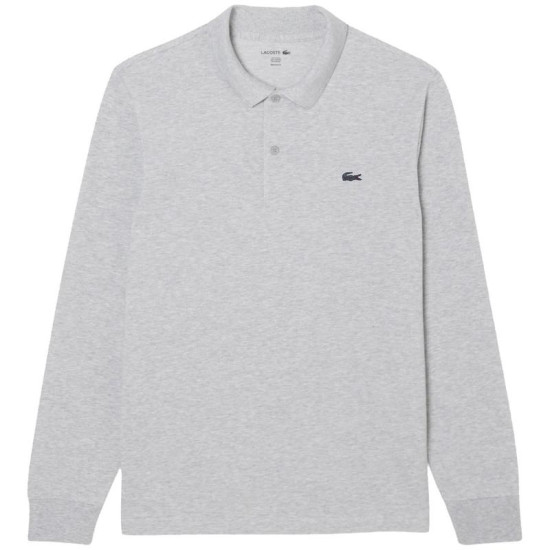 Polo Manga Larga Lacoste Regular Fit Algodon Gris Vigore