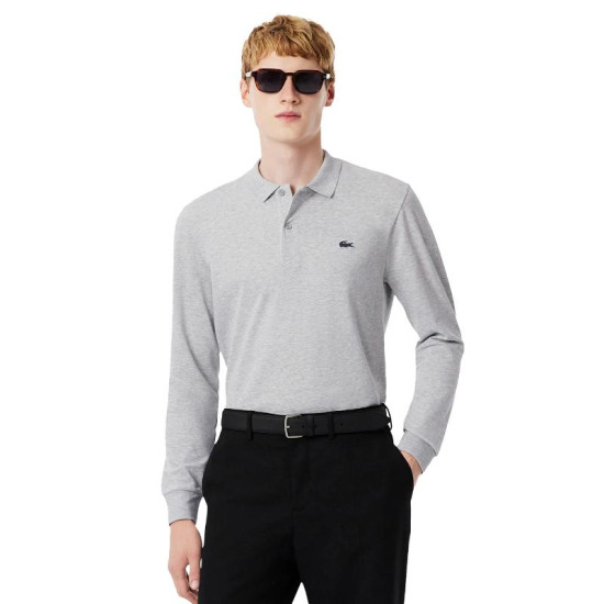 Polo Manga Larga Lacoste Regular Fit Algodon Gris Vigore